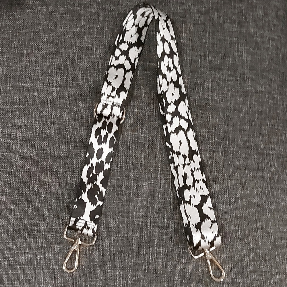 Adjustable Black and Black Leopard Print Strap with Gold Hardware